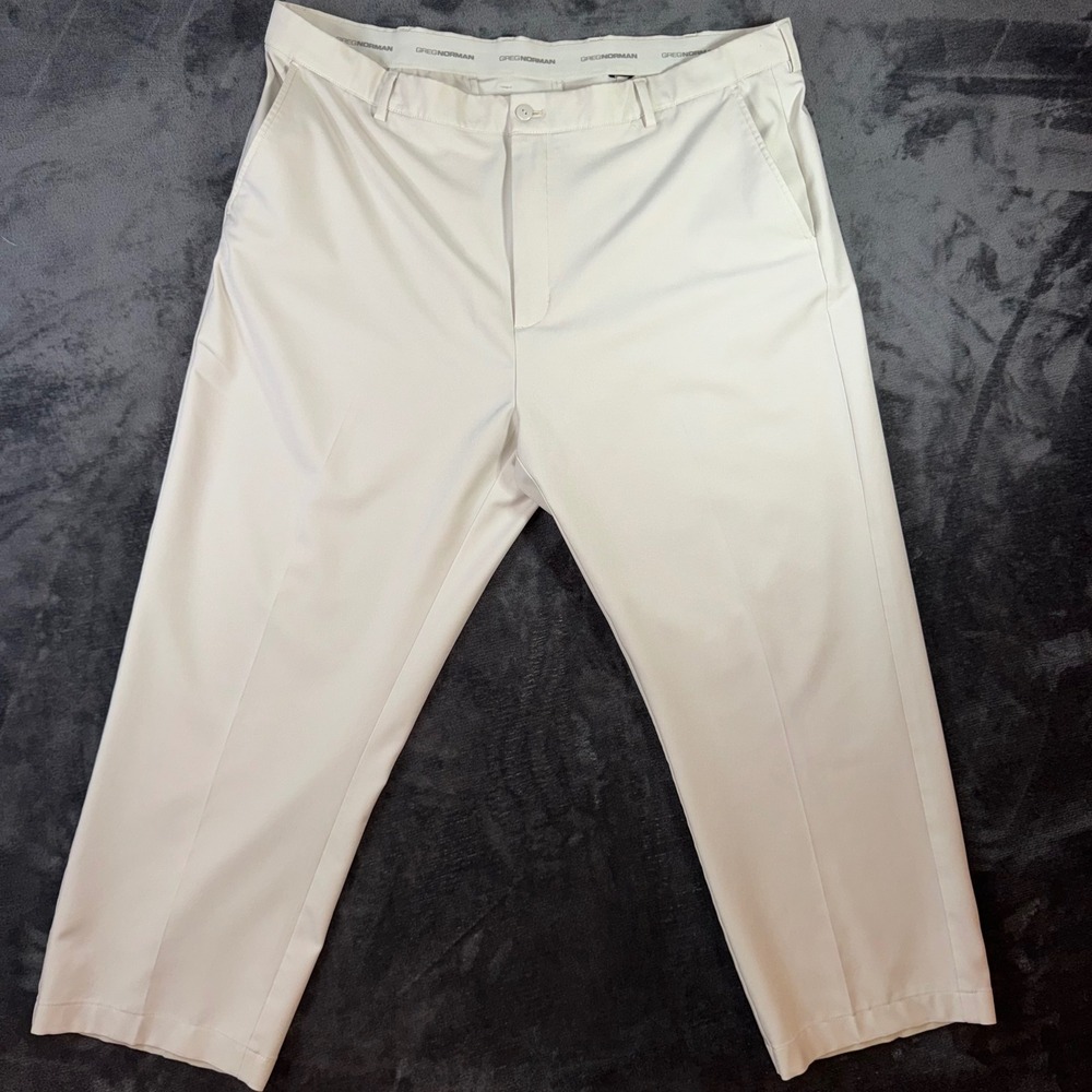 Mens Greg Norman Golf Pants Straight Leg Flat Front Tag Ripped See Measurements
